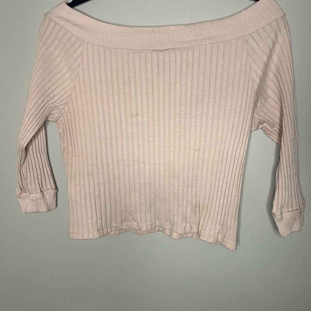 Topshop Pale Pink Ribbed Off Shoulder Crop Top Women’s Size 12 - Picture 4 of 6